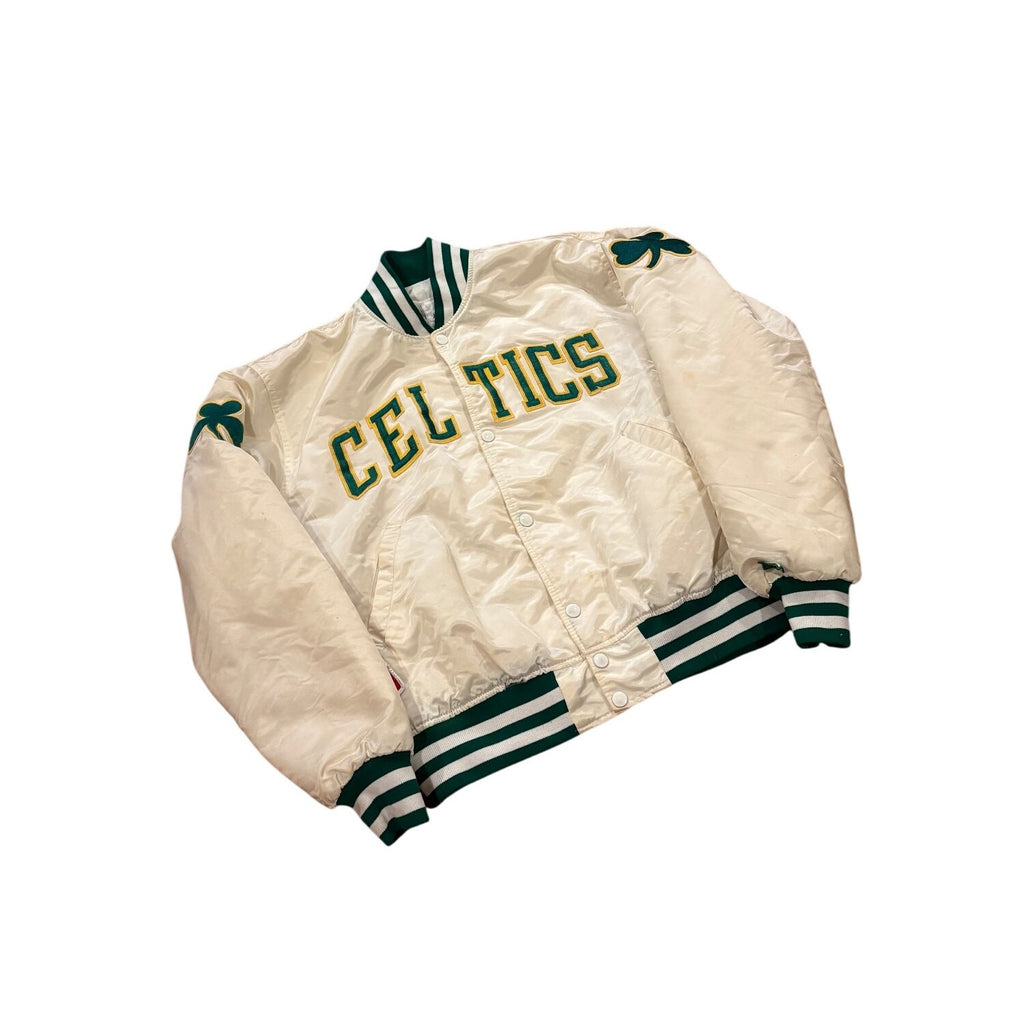 Vintage 80's Starter Boston Celtics NBA White Satin Jacket Men's Large