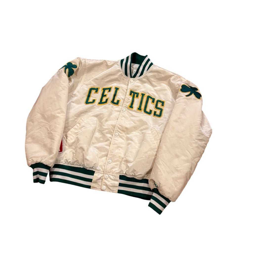Vintage 80's Starter Boston Celtics NBA White Satin Jacket Men's Large
