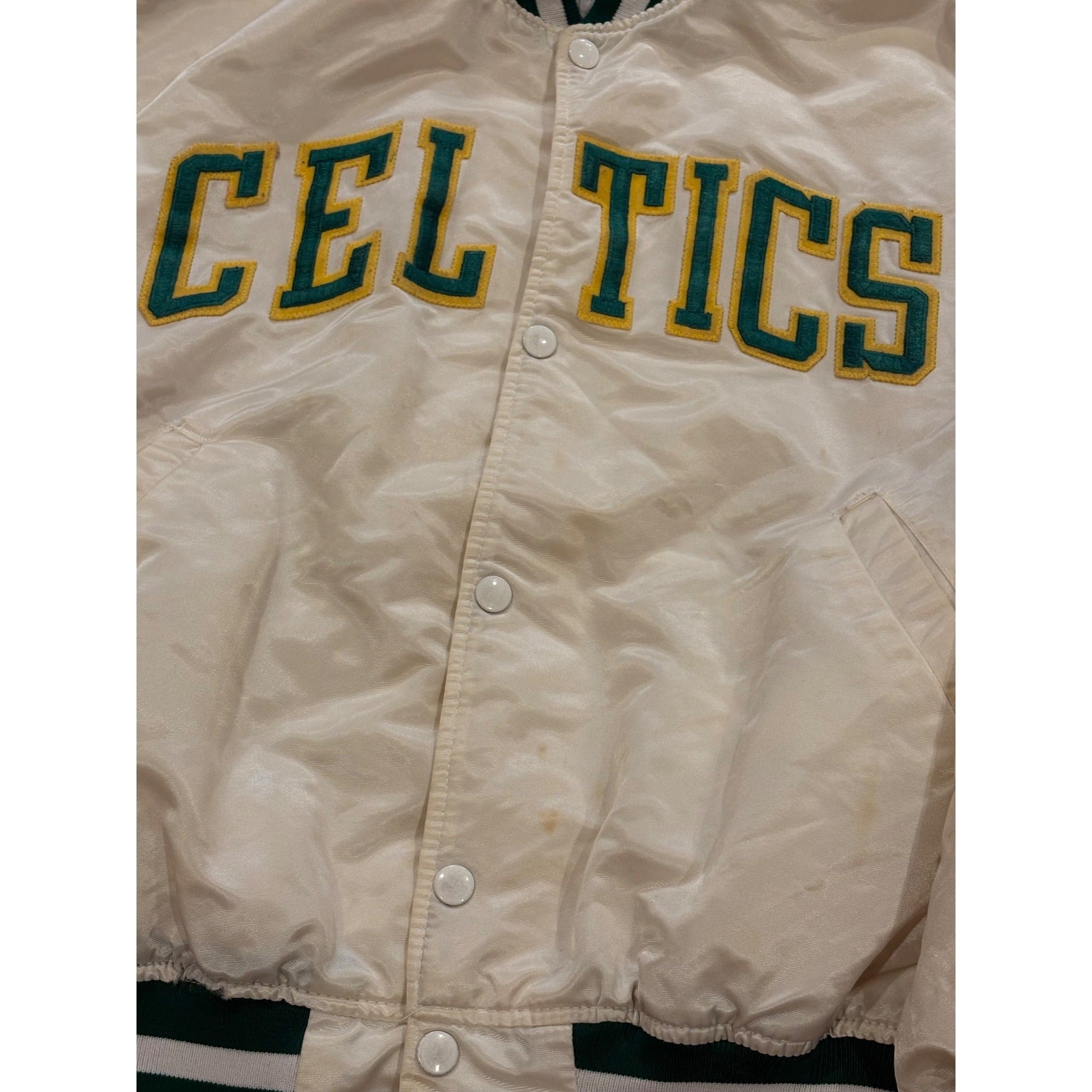 Vintage 80's Starter Boston Celtics NBA White Satin Jacket Men's Large