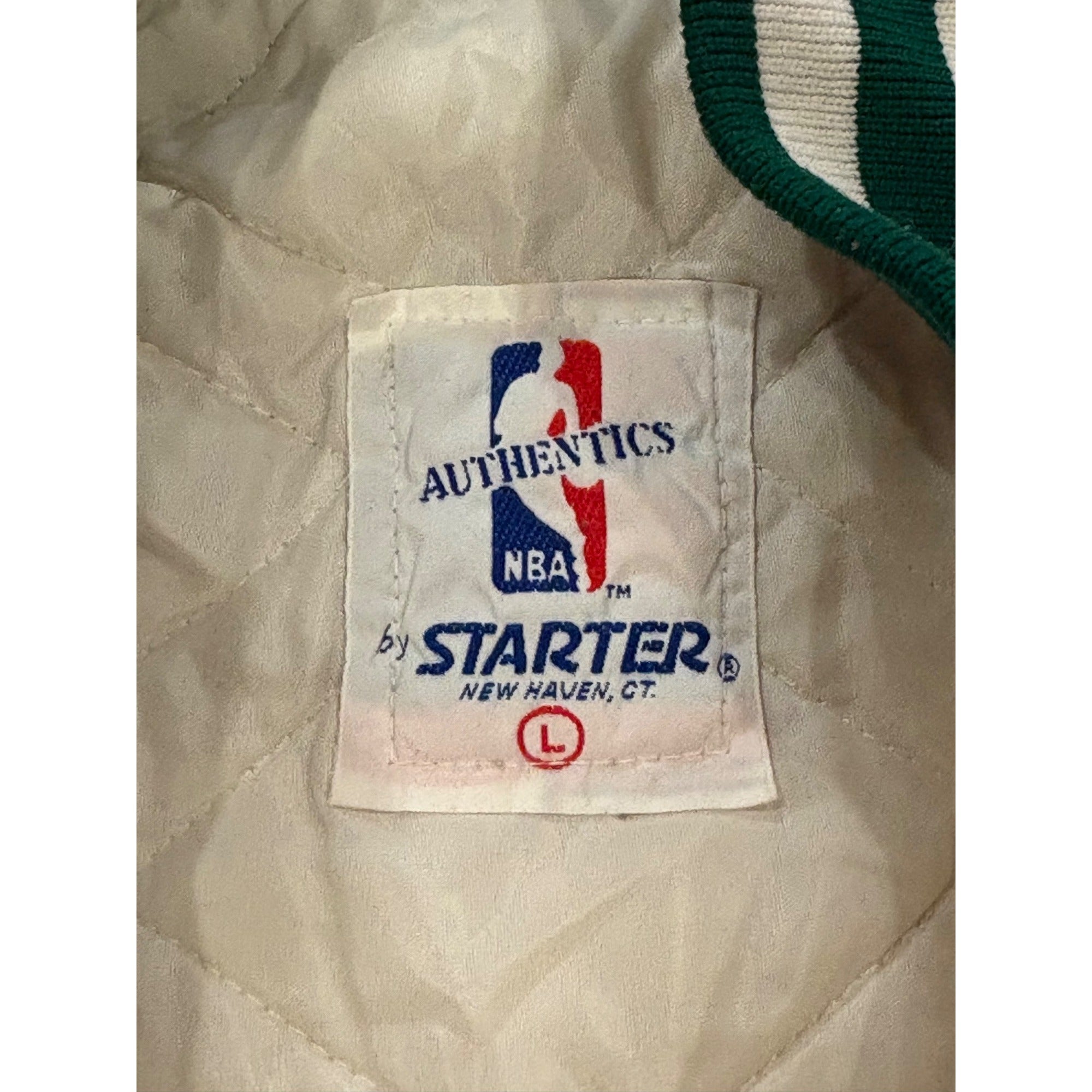 Vintage 80's Starter Boston Celtics NBA White Satin Jacket Men's Large