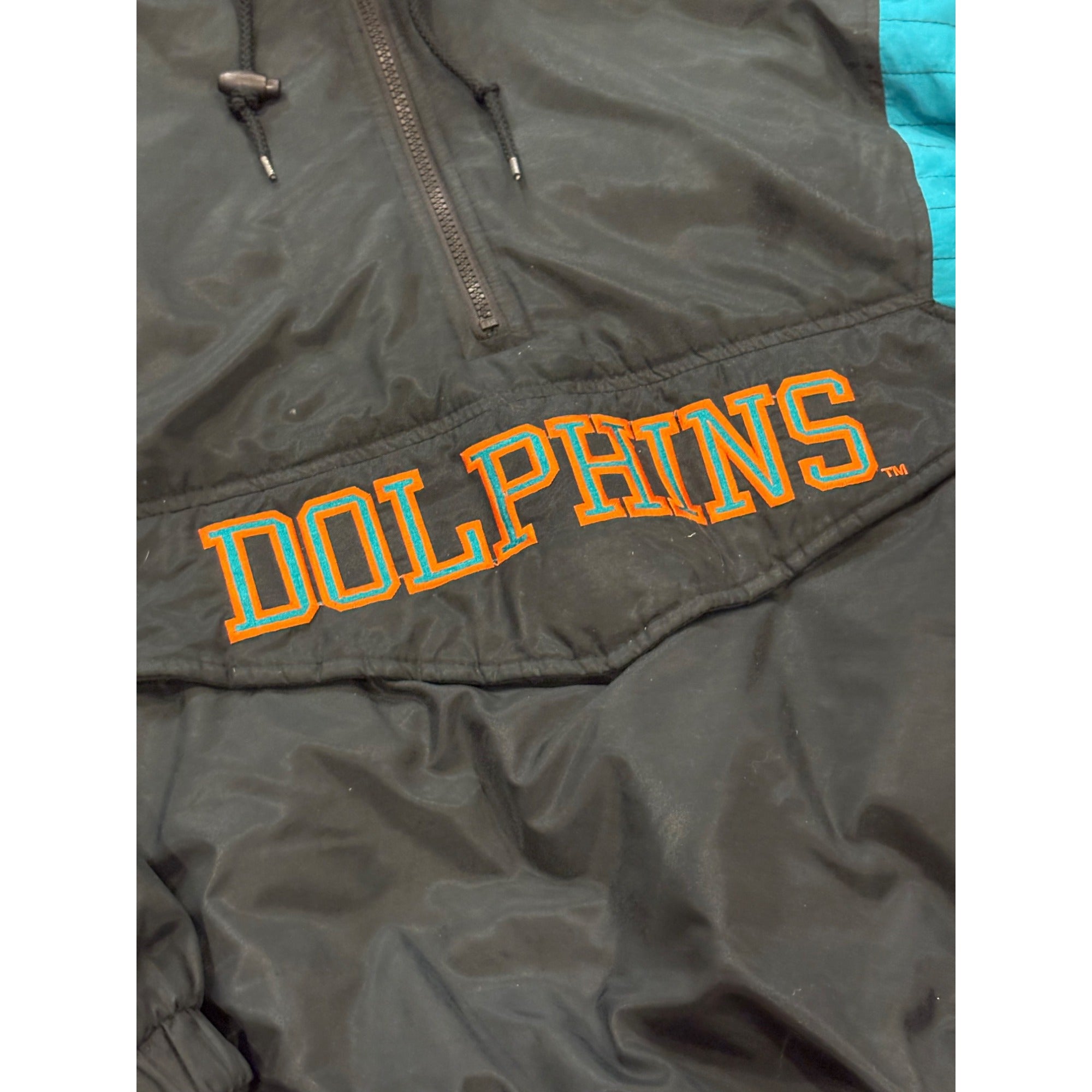 Vintage 1990's Starter Miami Dolphins NFL Puffer Hooded Jacket Black Men's Large