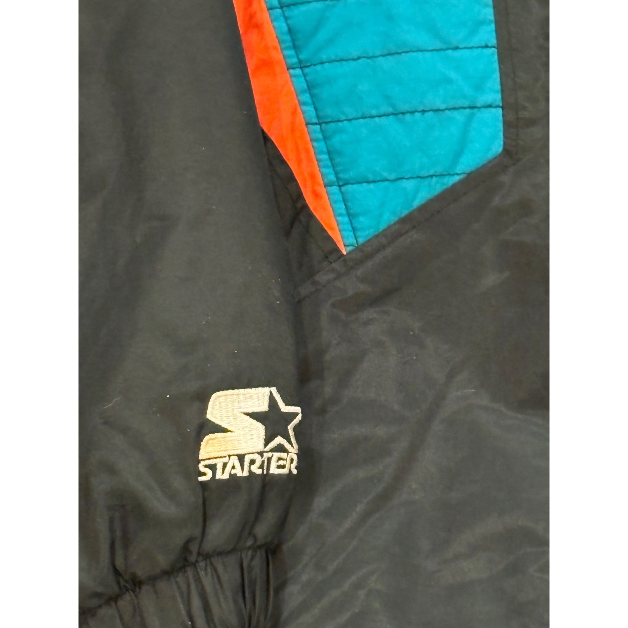 Vintage 1990's Starter Miami Dolphins NFL Puffer Hooded Jacket Black Men's Large