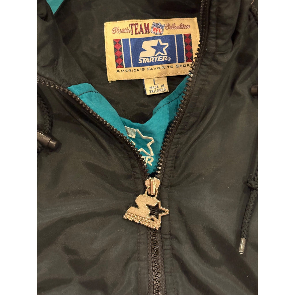 Vintage 1990's Starter Miami Dolphins NFL Puffer Hooded Jacket Black Men's Large
