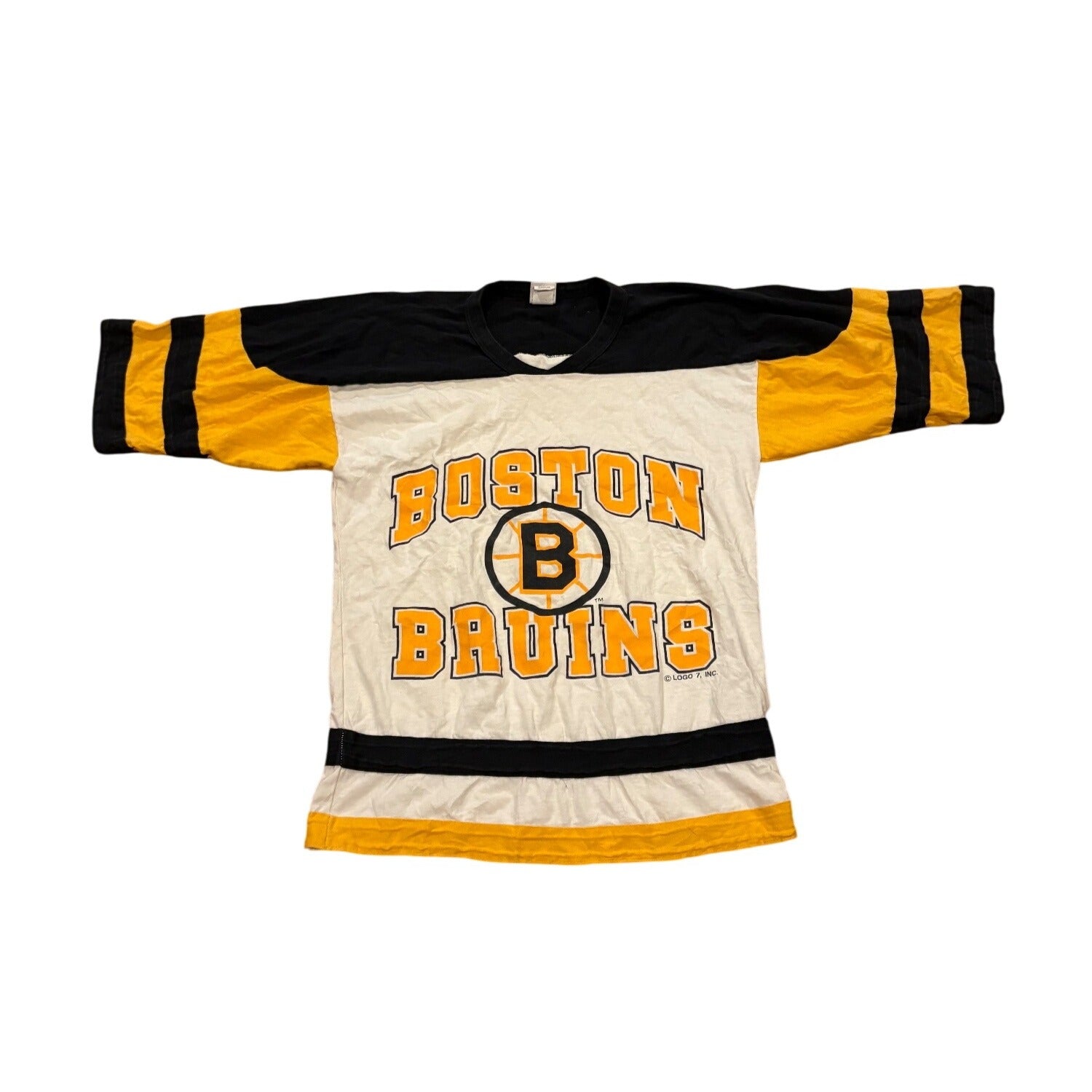 Vintage 90's Logo 7 Boston Bruins NHL Hockey 3/4 Length Shirt Men's Medium