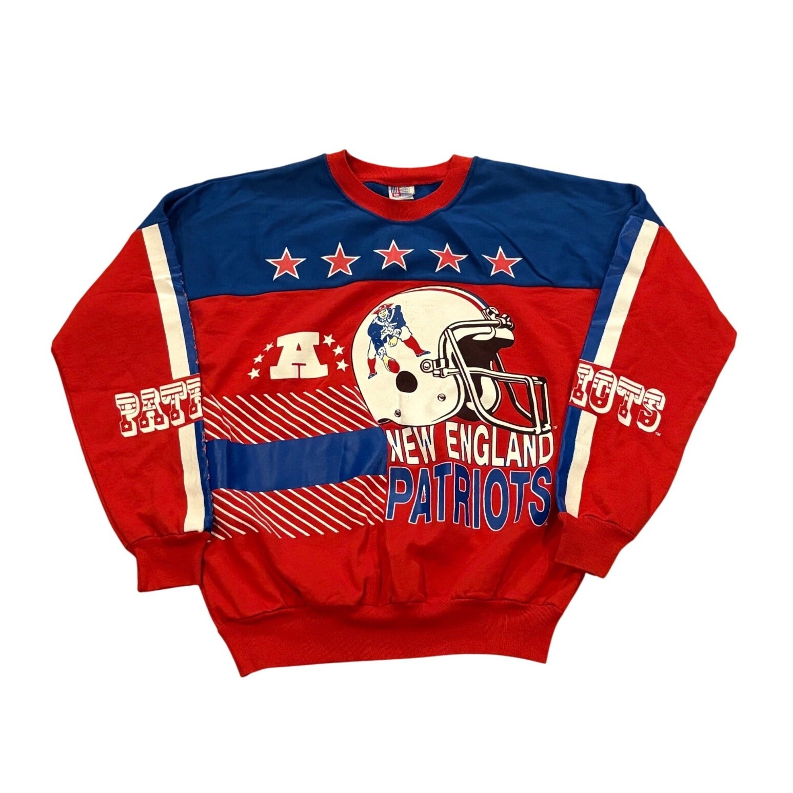 Rare Vintage 80s New England Patriots All Over Print NFL Crewneck Sweatshirt L