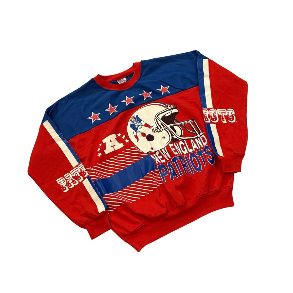 Rare Vintage 80s New England Patriots All Over Print NFL Crewneck Sweatshirt L
