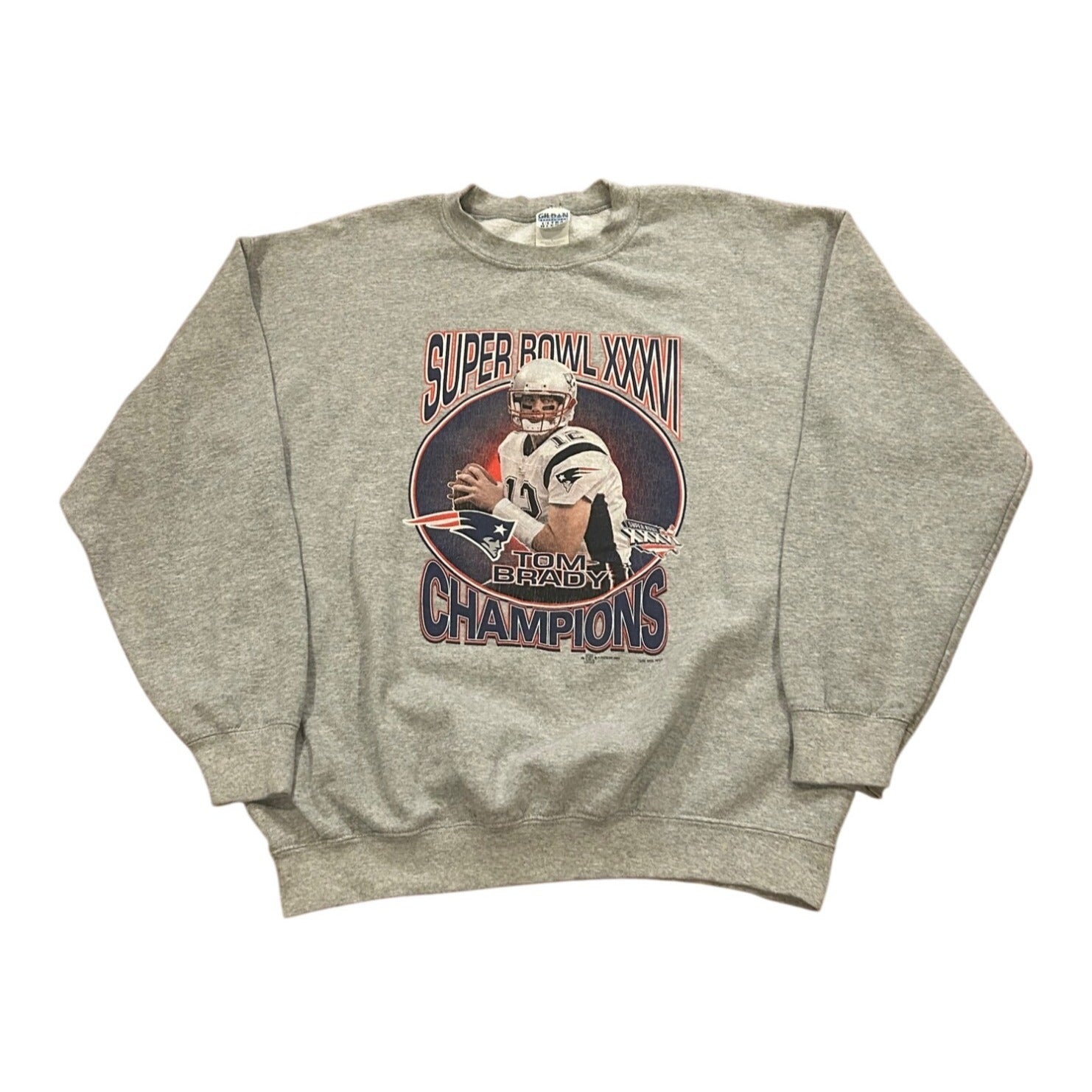 Vtg 2002 New England Patriots Super Bowl XXXVI Champions Tom Brady Sweatshirt L