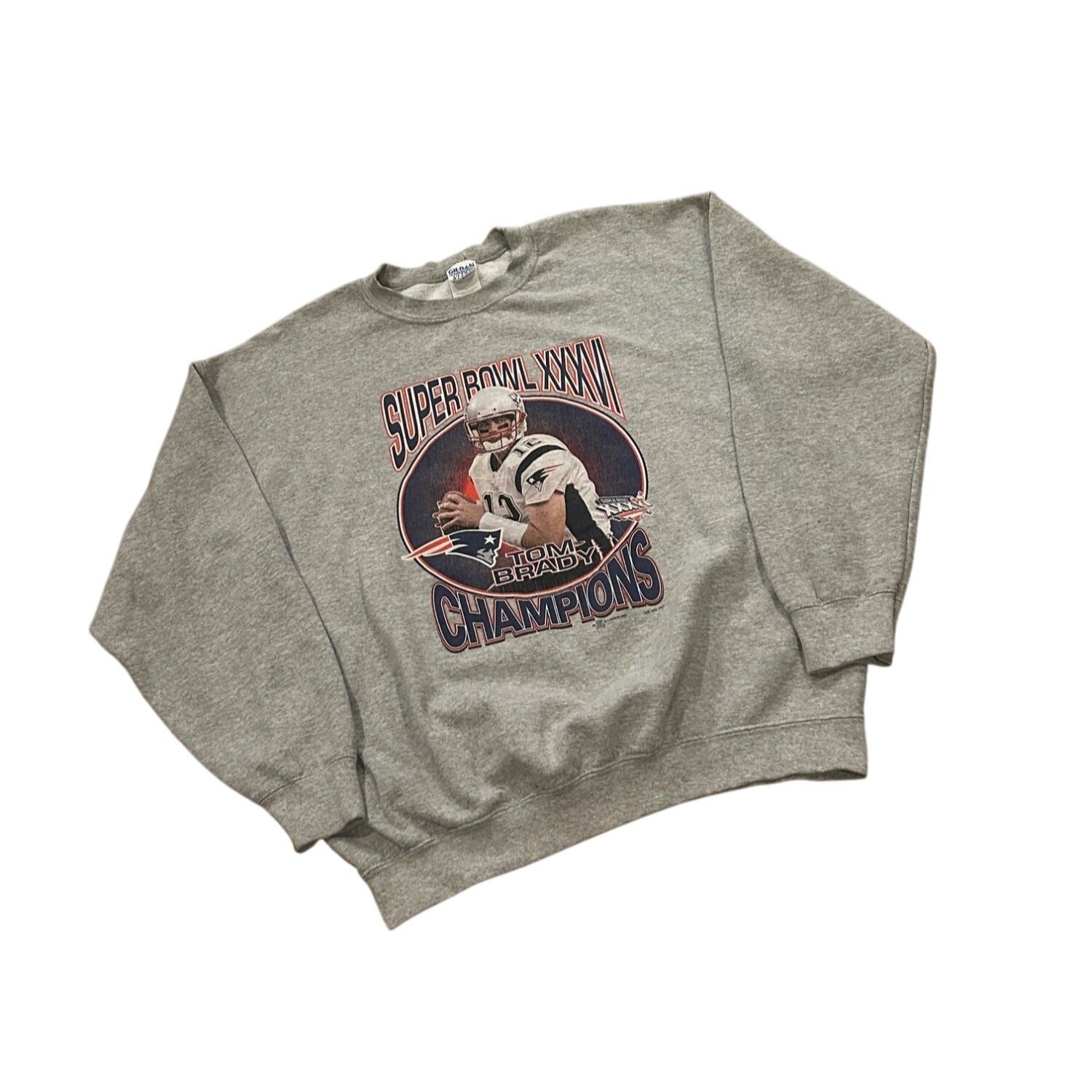 Vtg 2002 New England Patriots Super Bowl XXXVI Champions Tom Brady Sweatshirt L