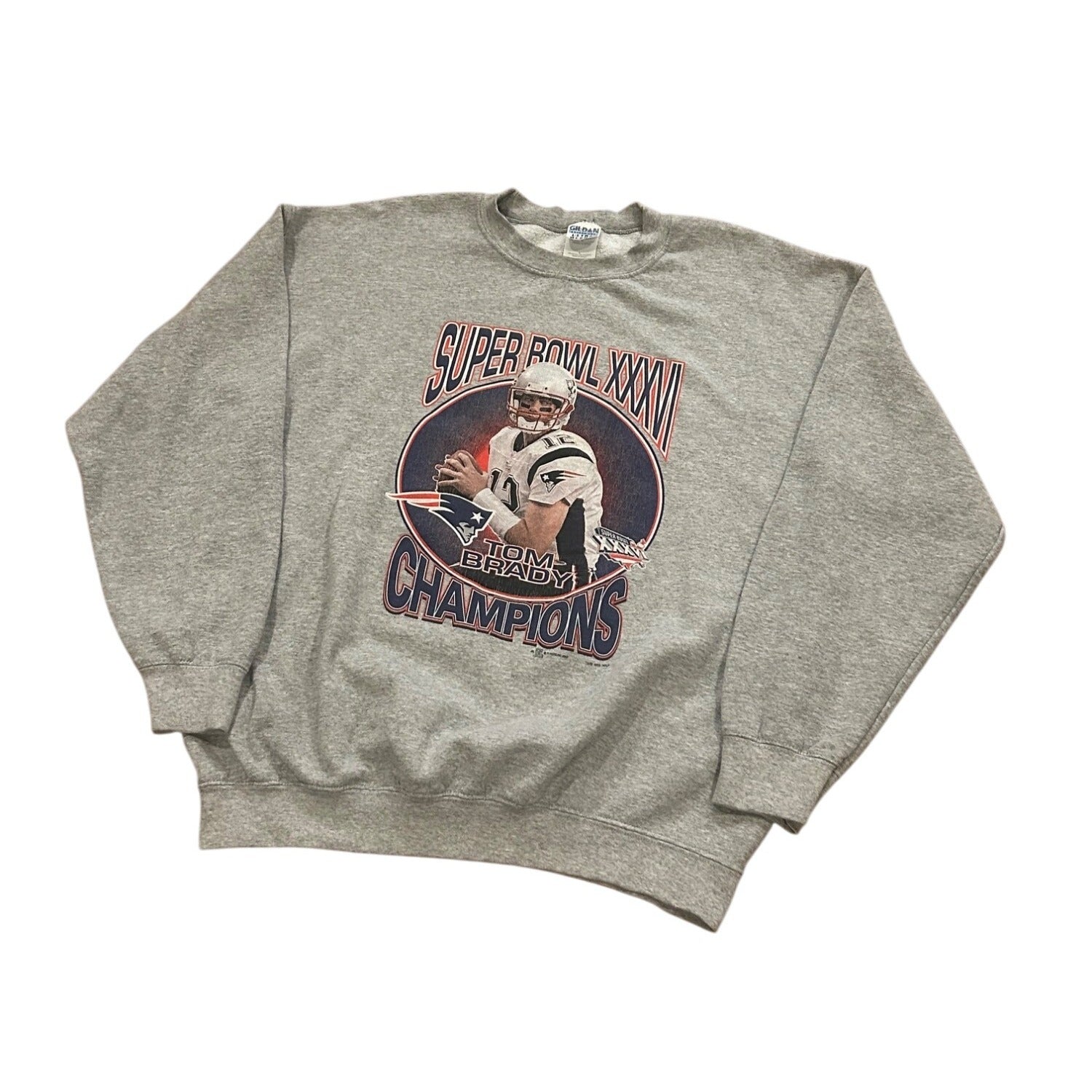 Vtg 2002 New England Patriots Super Bowl XXXVI Champions Tom Brady Sweatshirt L