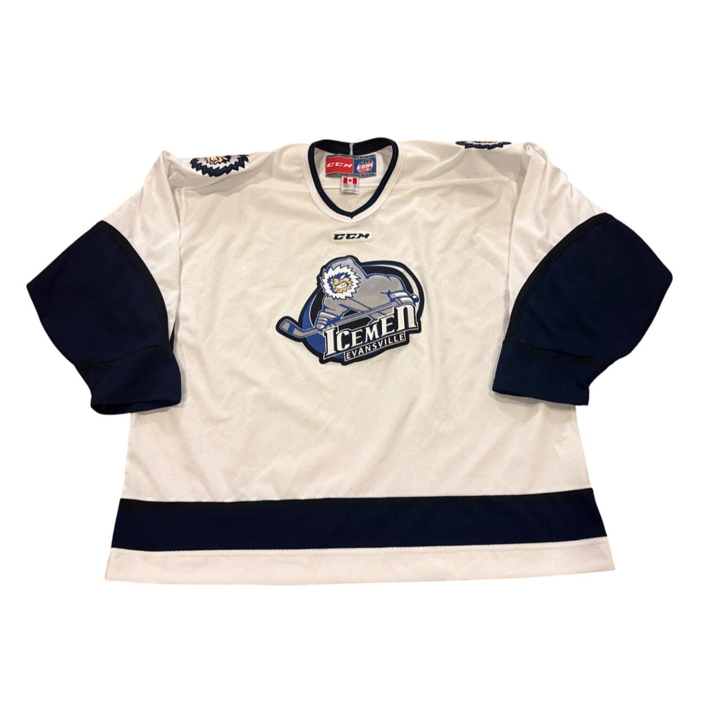 Rare CCM Evansville IceMen Defunct ECHL Hockey Jersey White Men's 2XL