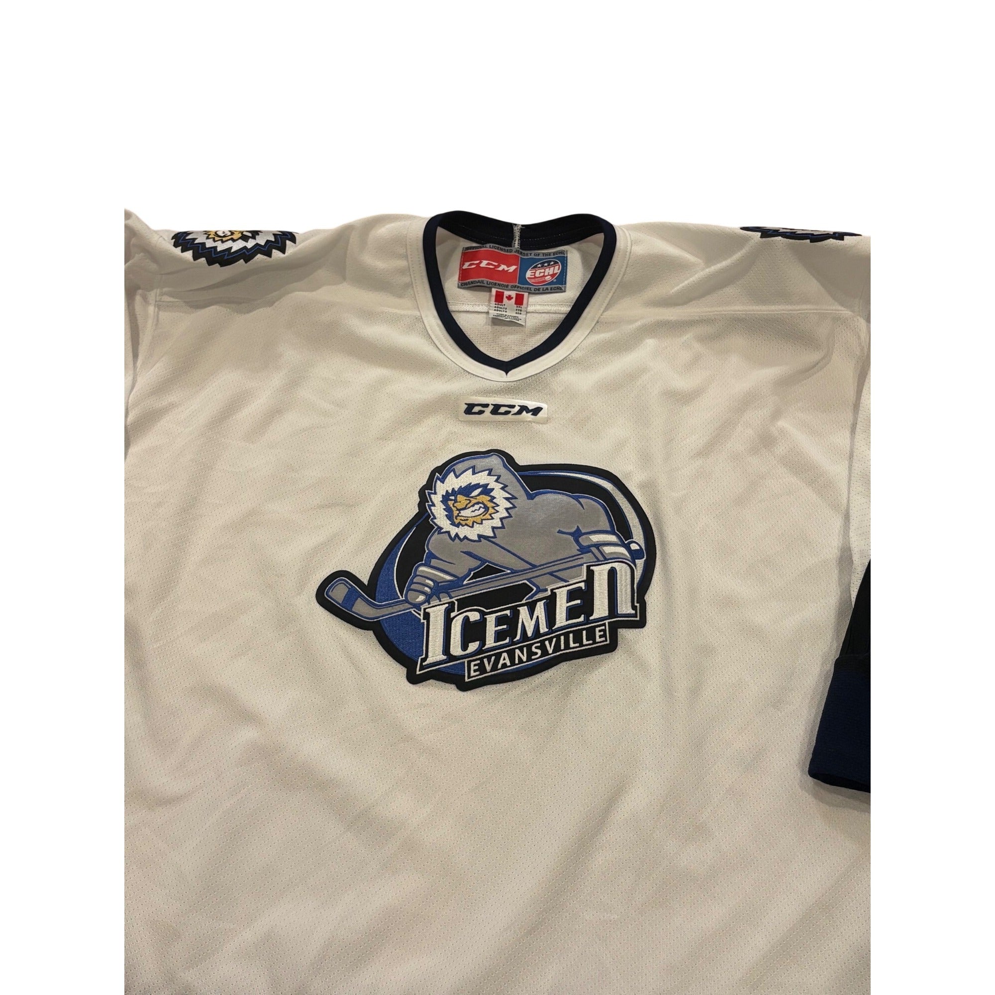 Rare CCM Evansville IceMen Defunct ECHL Hockey Jersey White Men's 2XL