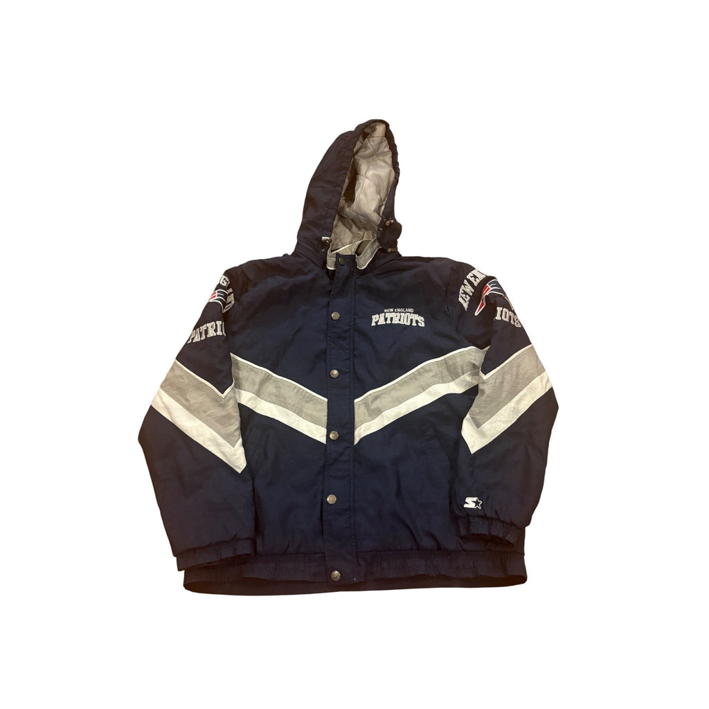Starter New England Patriots NFL Full Zip Hooded Puffer Jacket Navy Men's XL