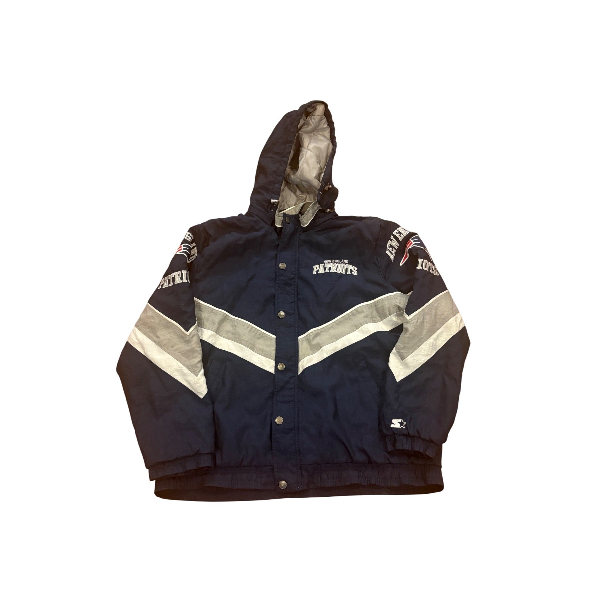 Starter New England Patriots NFL Full Zip Hooded Puffer Jacket Navy Men's XL