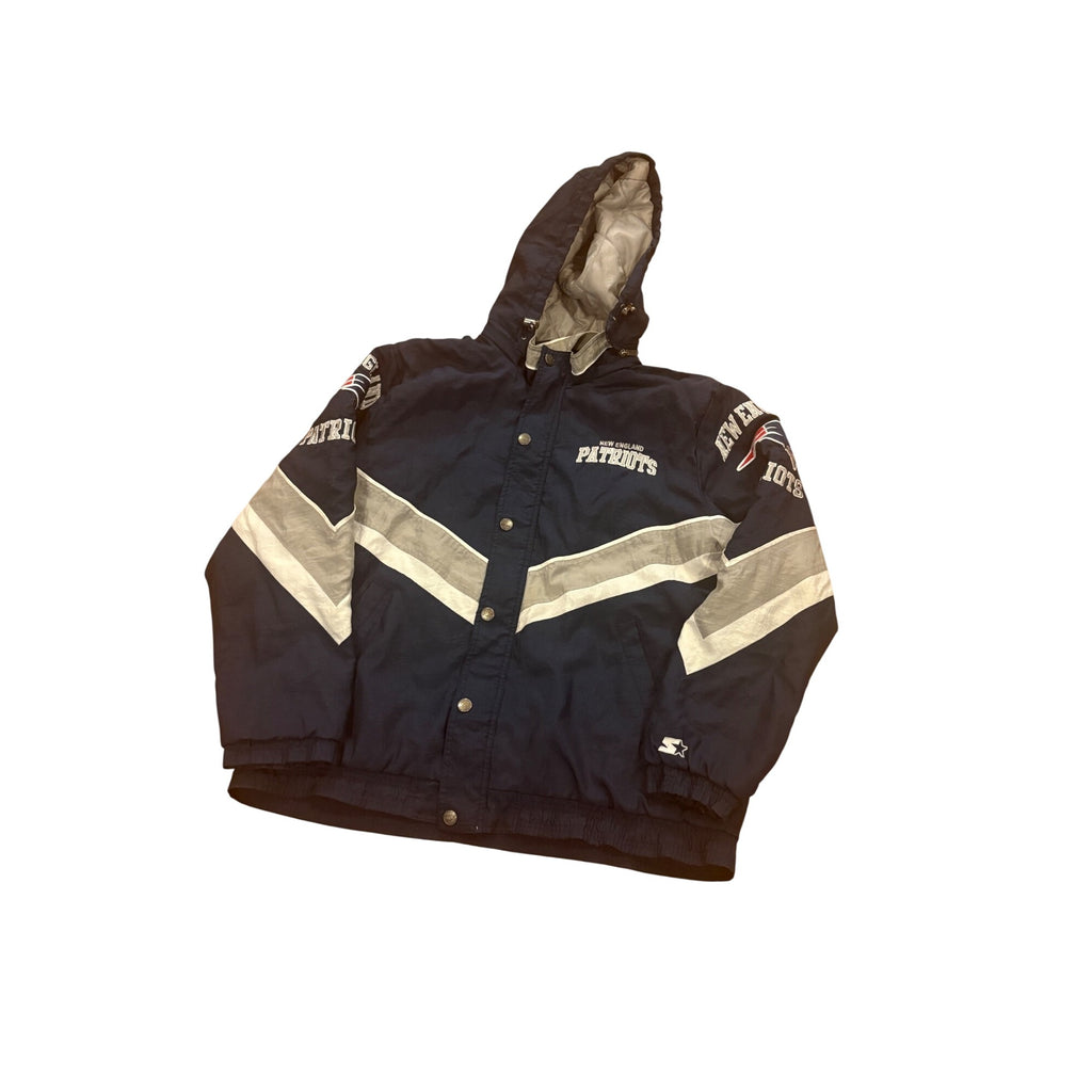 Starter New England Patriots NFL Full Zip Hooded Puffer Jacket Navy Men's XL