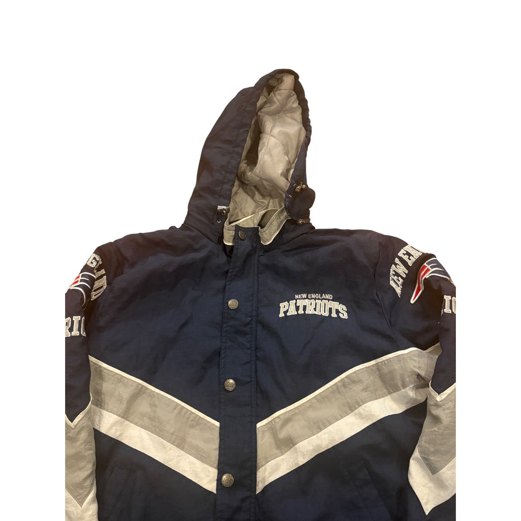 Starter New England Patriots NFL Full Zip Hooded Puffer Jacket Navy Men's XL