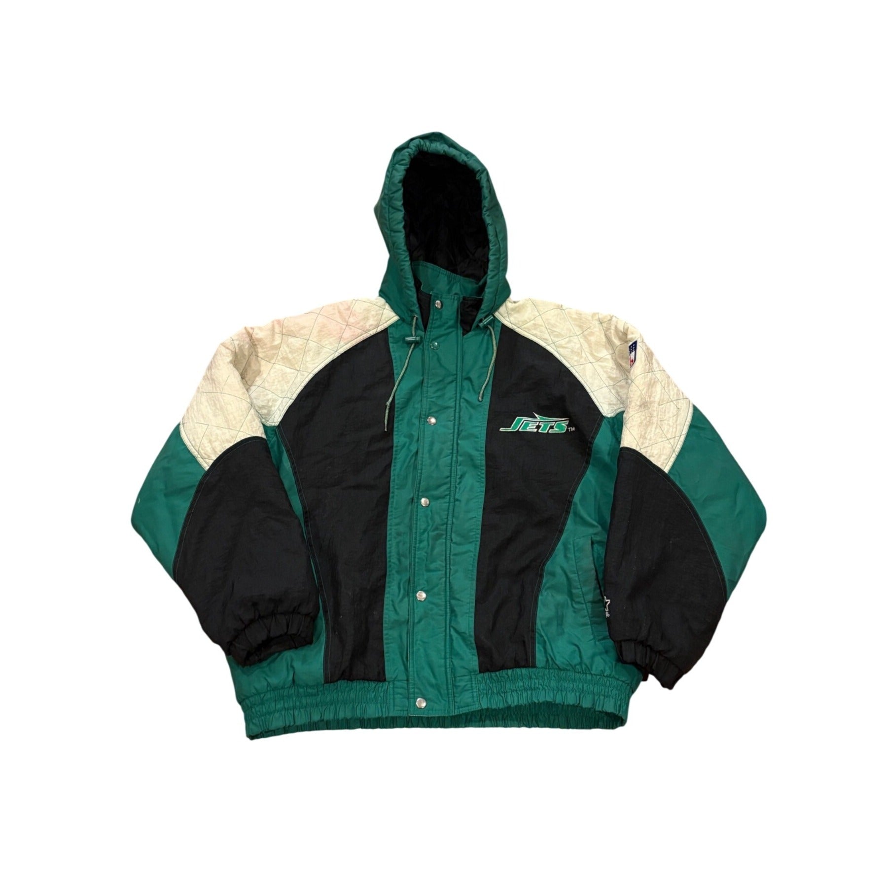 Vintage 90s Starter New York Jets NFL Full Zip Hooded Puffer Jacket Men's Large