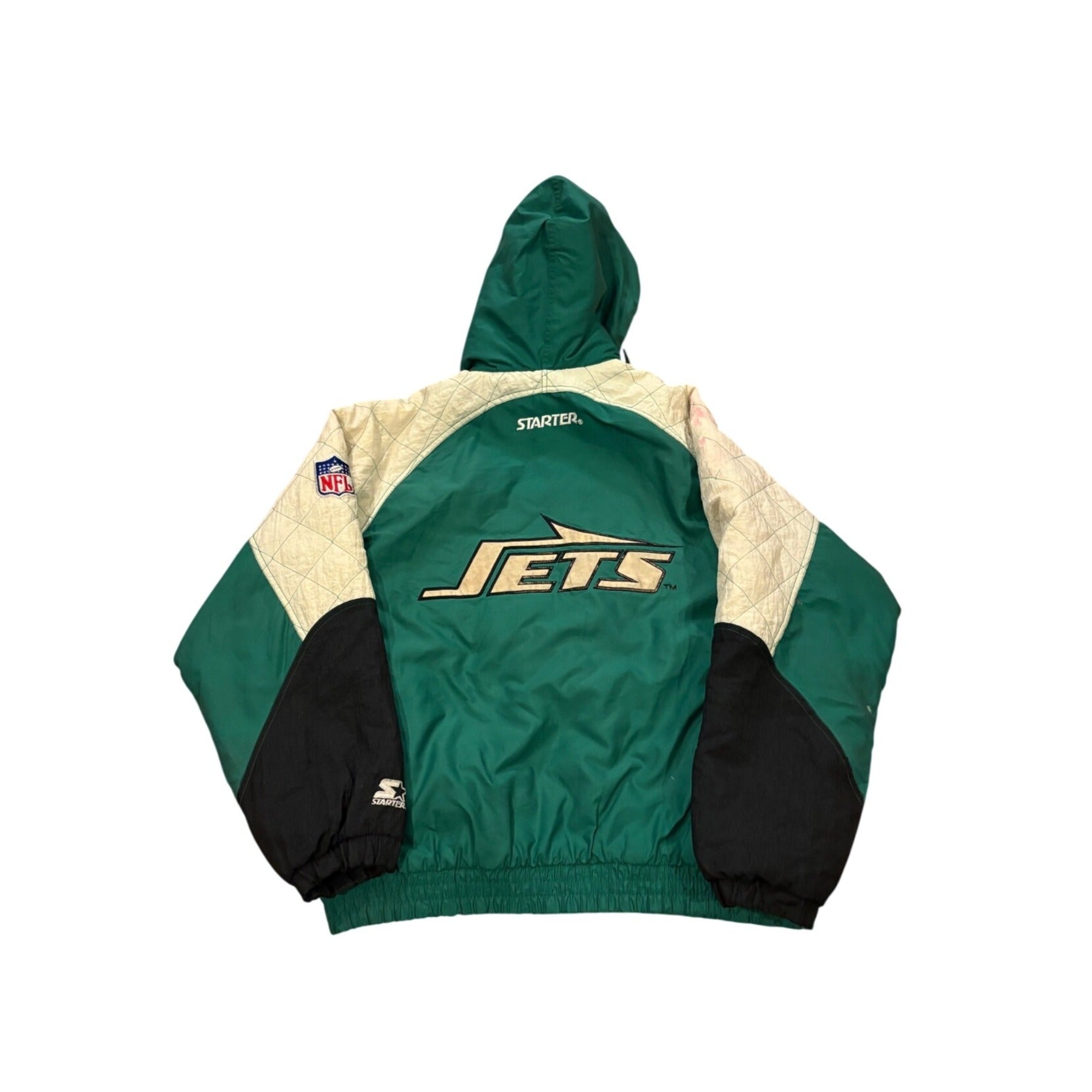 Vintage 90s Starter New York Jets NFL Full Zip Hooded Puffer Jacket Men's Large