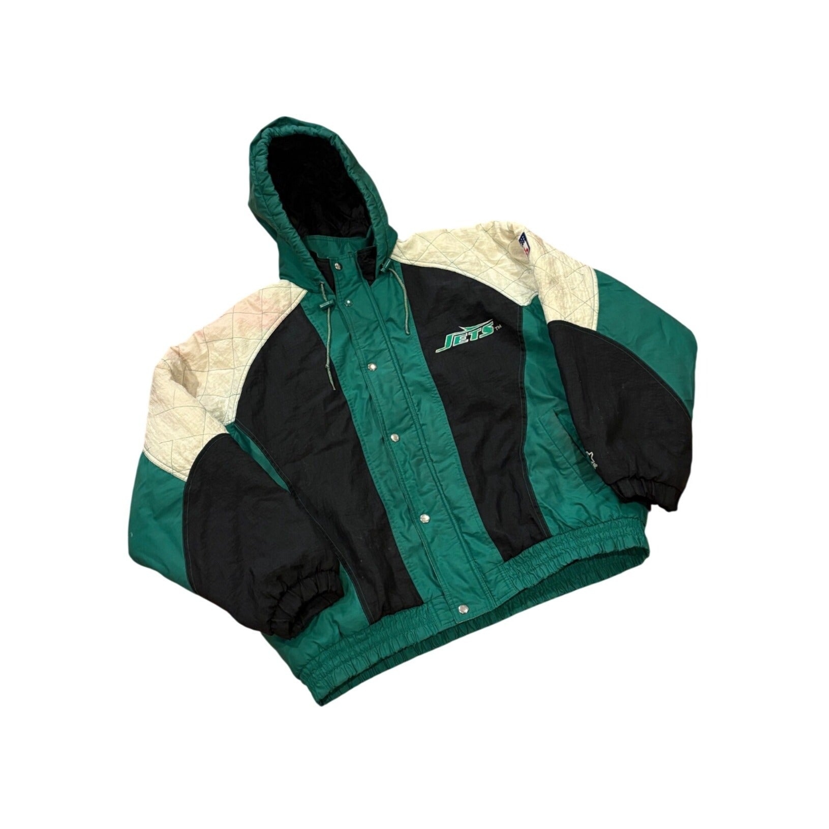 Vintage 90s Starter New York Jets NFL Full Zip Hooded Puffer Jacket Men's Large