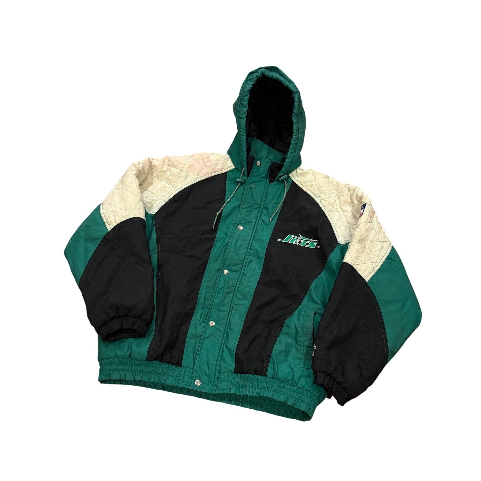 Vintage 90s Starter New York Jets NFL Full Zip Hooded Puffer Jacket Men's Large