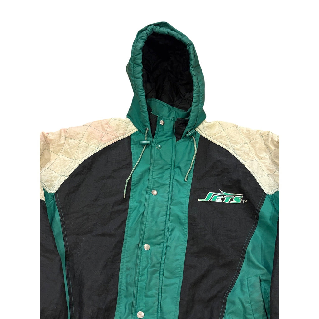 Vintage 90s Starter New York Jets NFL Full Zip Hooded Puffer Jacket Men's Large