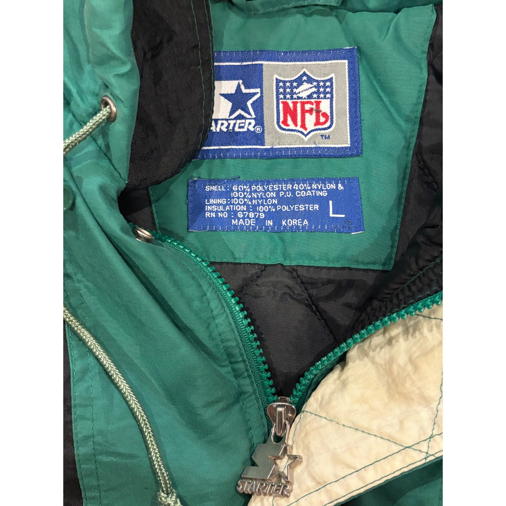 Vintage 90s Starter New York Jets NFL Full Zip Hooded Puffer Jacket Men's Large