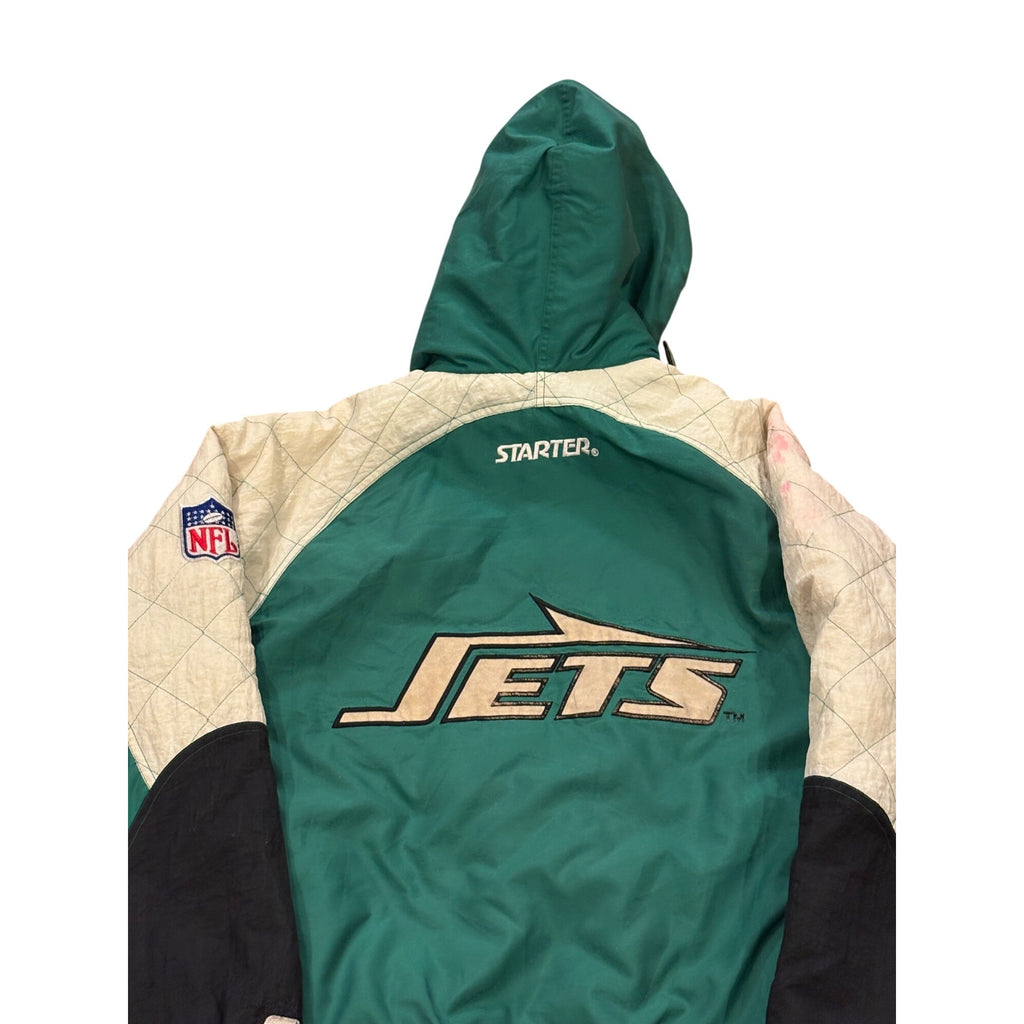Vintage 90s Starter New York Jets NFL Full Zip Hooded Puffer Jacket Men's Large