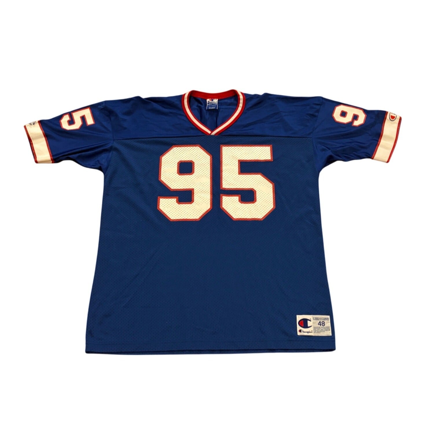 Vintage 1990's Buffalo Bills Bryce Paup #95 Champion Blue NFL Jersey Men's 48
