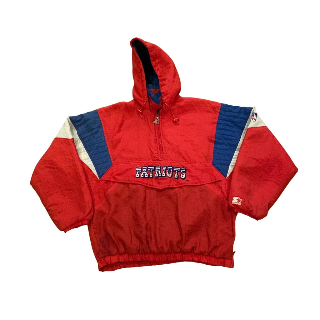 Rare 90's Starter New England Patriots NFL Hooded Red Puffer Signed Jacket XL