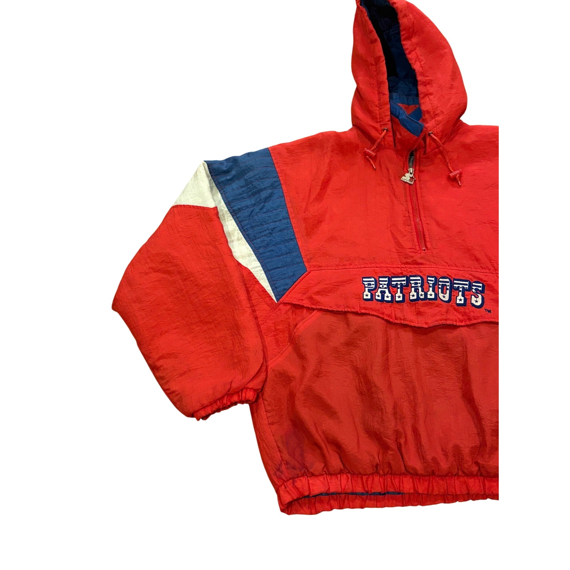 Rare 90's Starter New England Patriots NFL Hooded Red Puffer Signed Jacket XL