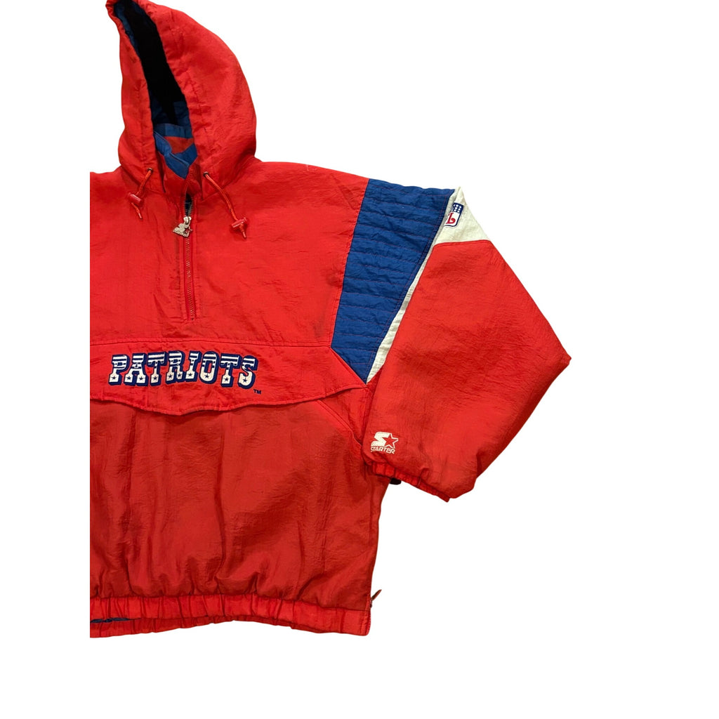 Rare 90's Starter New England Patriots NFL Hooded Red Puffer Signed Jacket XL