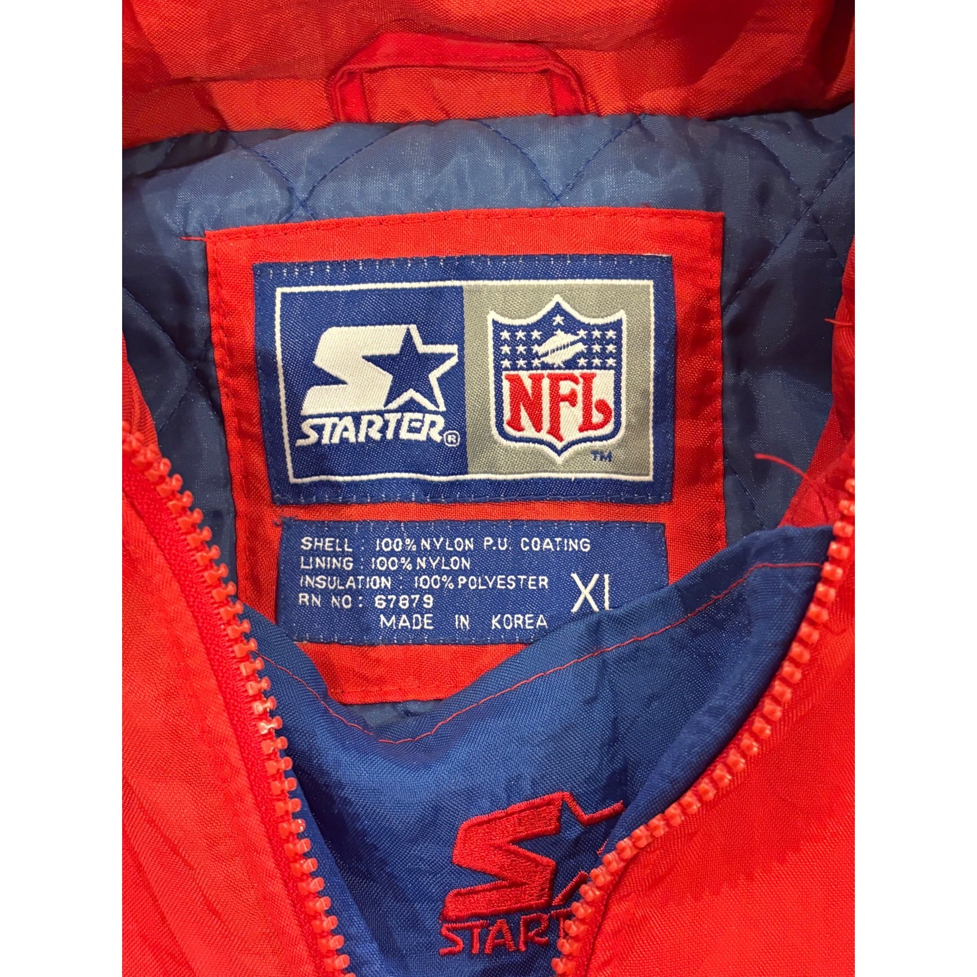 Rare 90's Starter New England Patriots NFL Hooded Red Puffer Signed Jacket XL