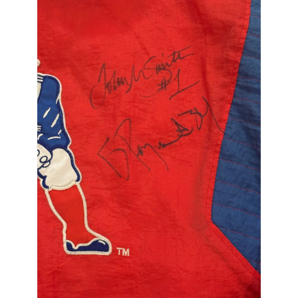 Rare 90's Starter New England Patriots NFL Hooded Red Puffer Signed Jacket XL