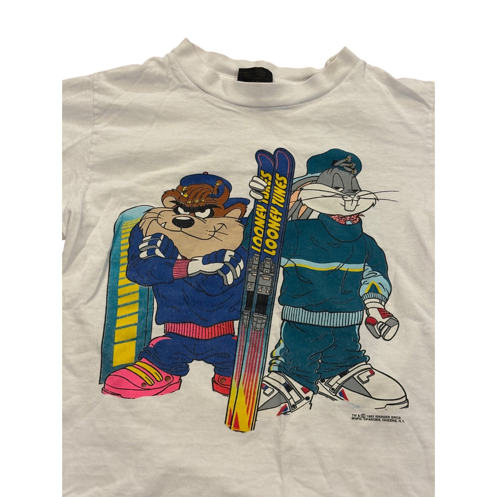 Vintage 1993 Looney Tunes Taz Bugs Bunny Skiing T-Shirt Changes Youth Large