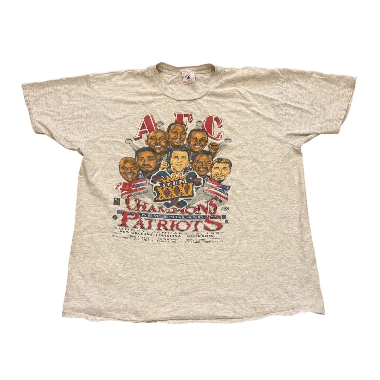 Vintage 1997 New England Patriots AFC Champions Caricature T-Shirt Men's XL