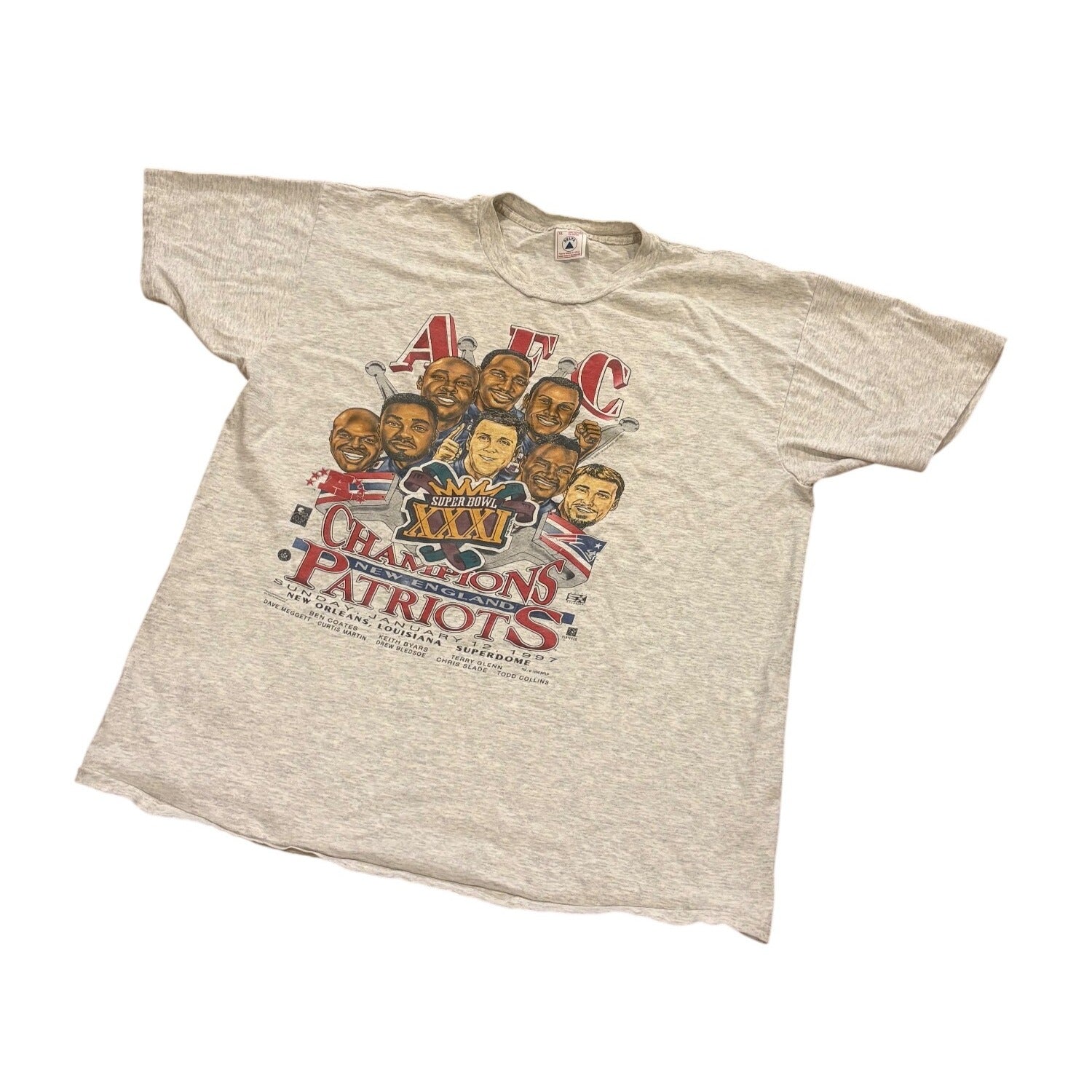 Vintage 1997 New England Patriots AFC Champions Caricature T-Shirt Men's XL