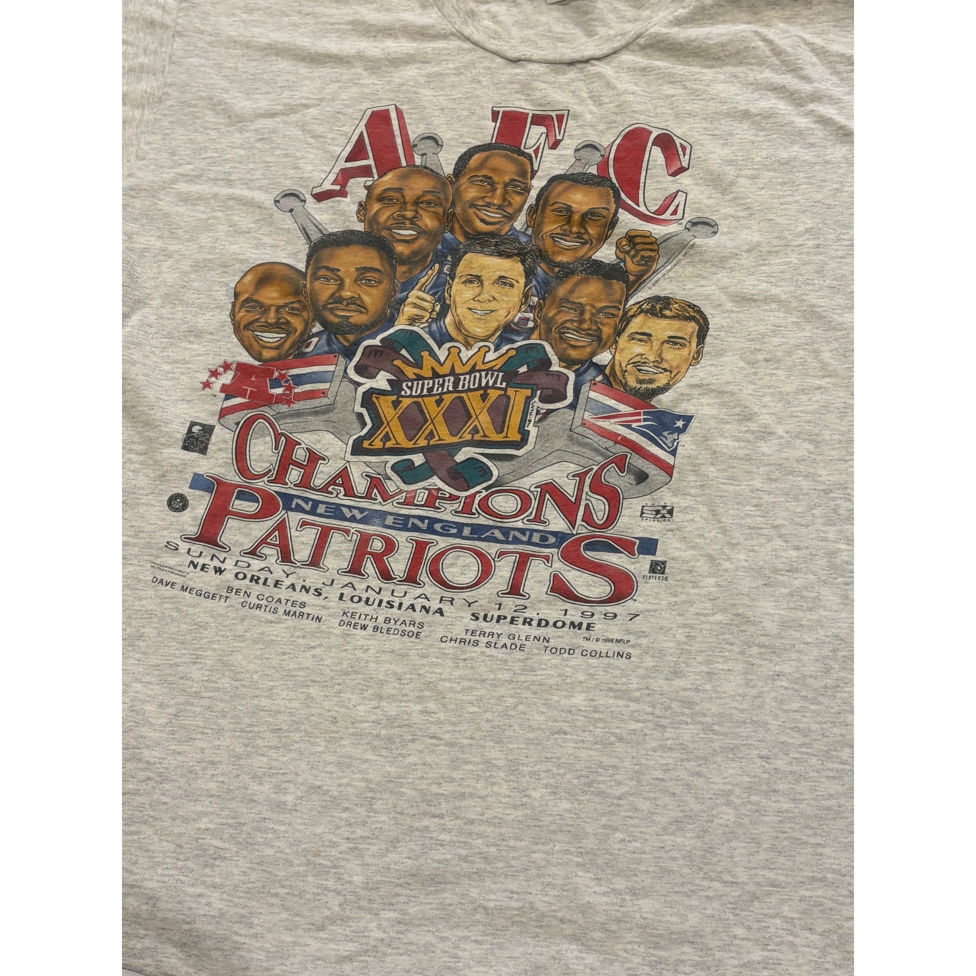 Vintage 1997 New England Patriots AFC Champions Caricature T-Shirt Men's XL