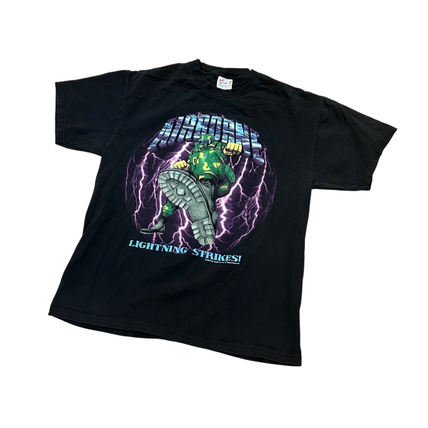 Vintage 1995 Pop Tops Airborne Lightning Strikes Military T-Shirt Men's Large