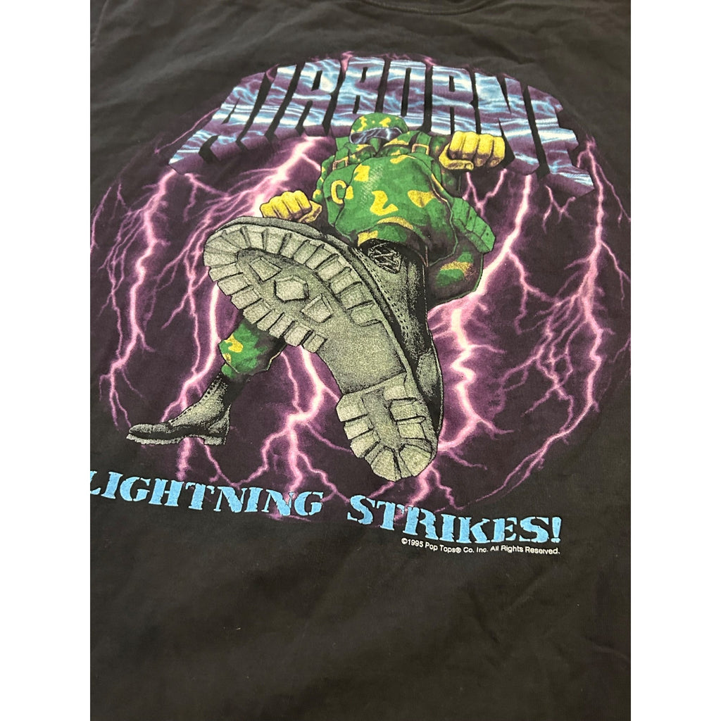 Vintage 1995 Pop Tops Airborne Lightning Strikes Military T-Shirt Men's Large
