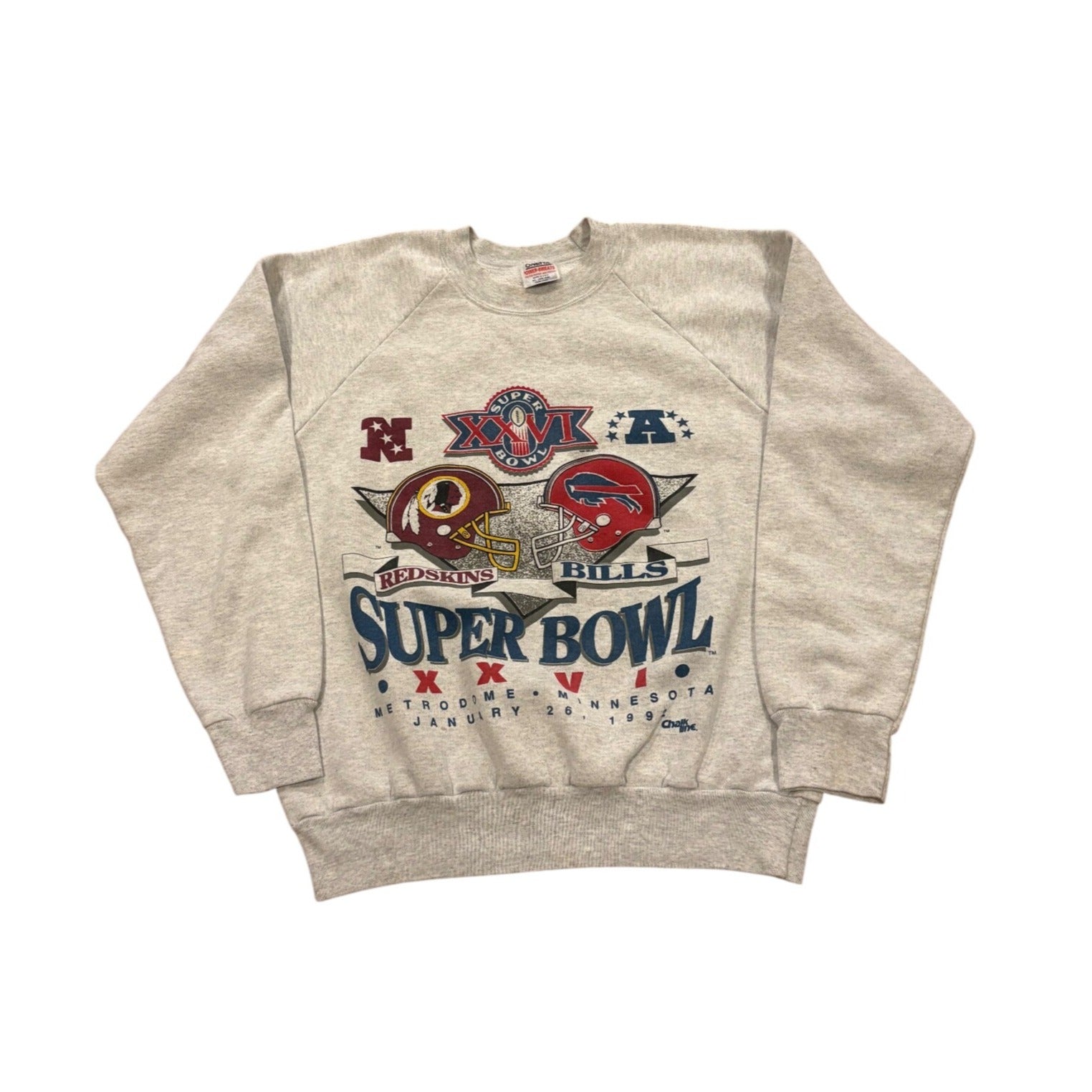 Vintage 1992 Super Bowl XXVI Washington Redskins vs Buffalo Bills Sweatshirt XL