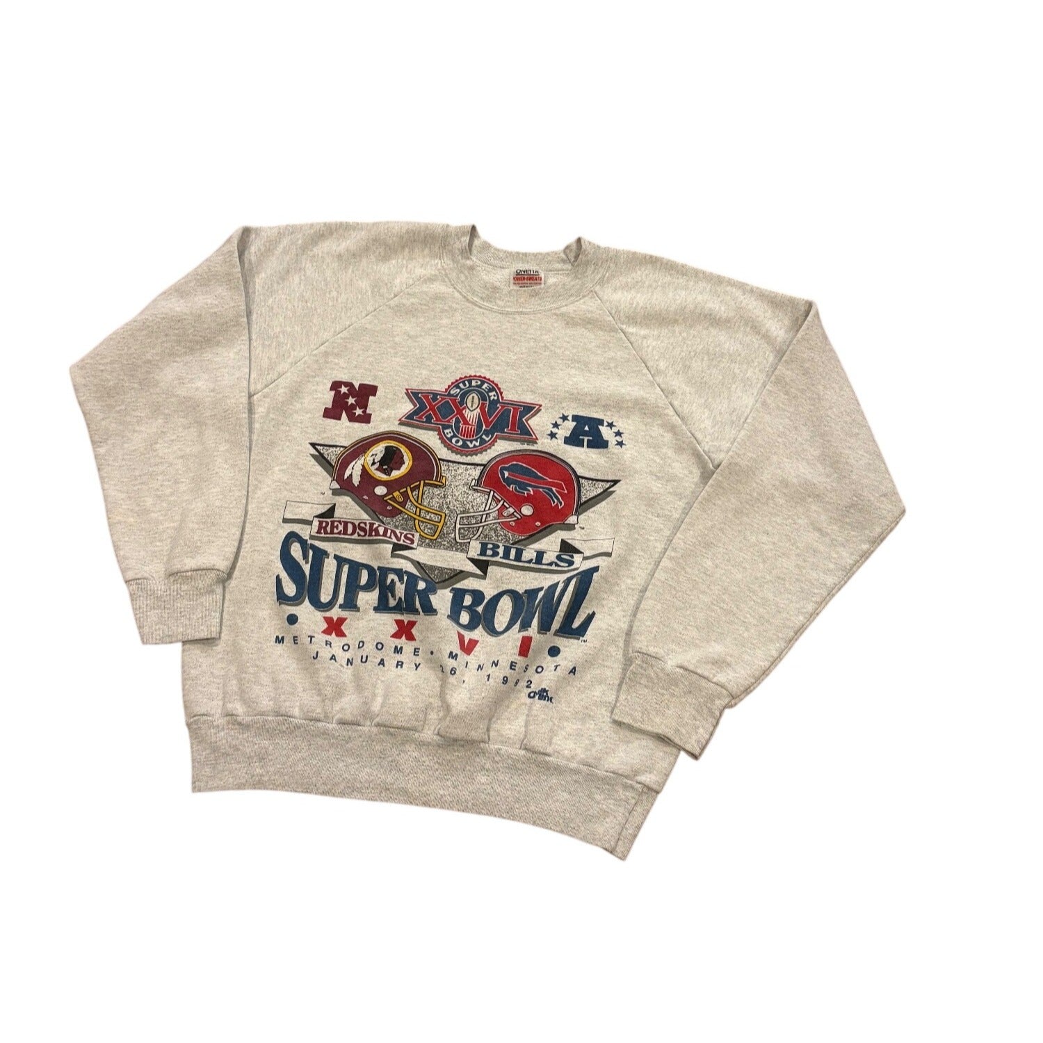 Vintage 1992 Super Bowl XXVI Washington Redskins vs Buffalo Bills Sweatshirt XL