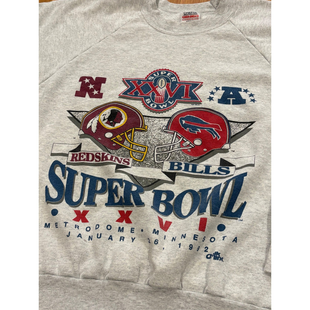 Vintage 1992 Super Bowl XXVI Washington Redskins vs Buffalo Bills Sweatshirt XL
