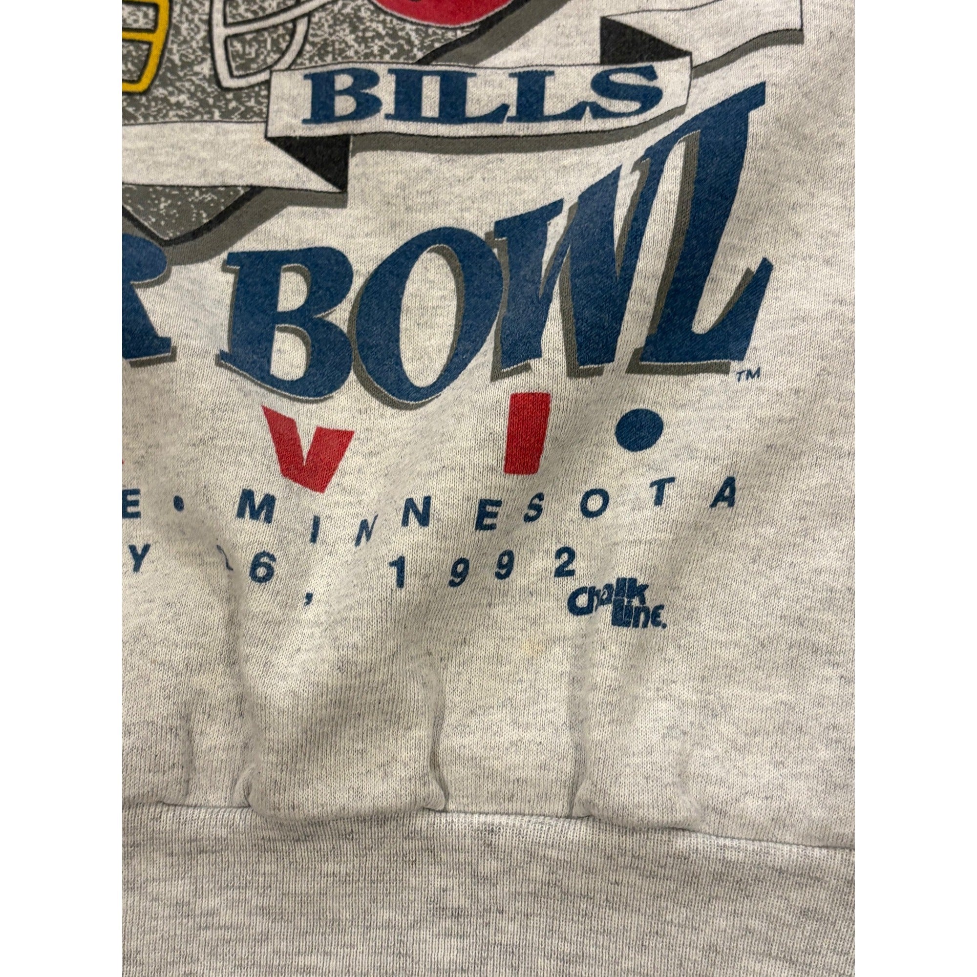Vintage 1992 Super Bowl XXVI Washington Redskins vs Buffalo Bills Sweatshirt XL
