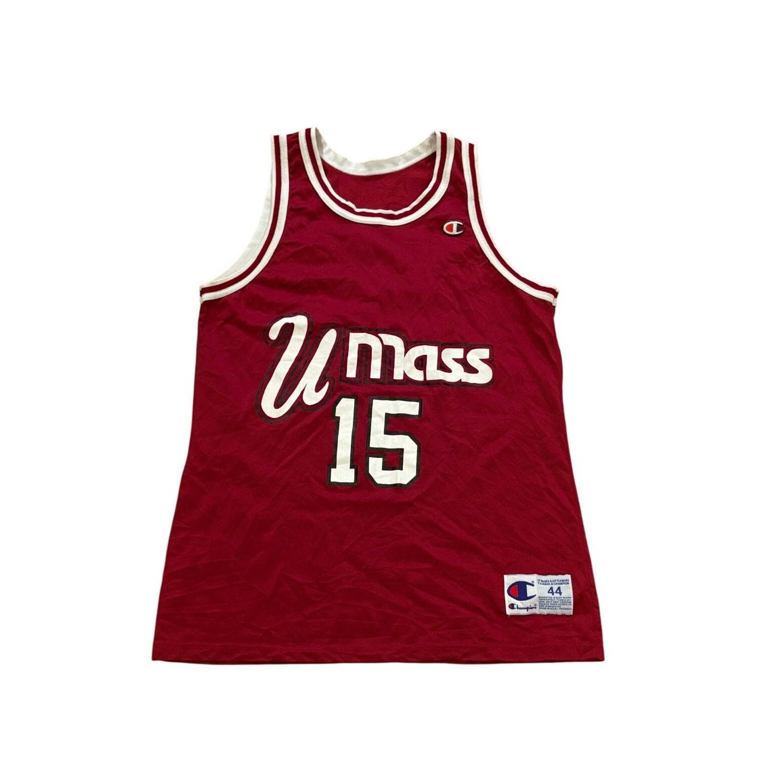 Rare Vintage 90s Champion UMass Minutemen Lou Roe #15 Basketball Jersey Men's 44
