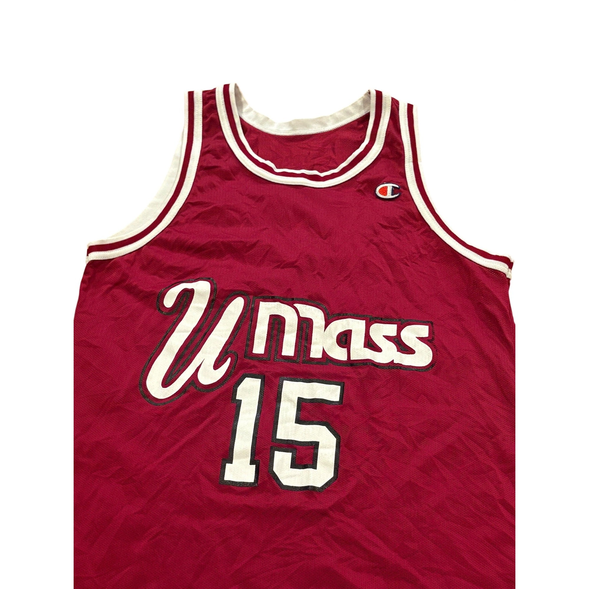 Rare Vintage 90s Champion UMass Minutemen Lou Roe #15 Basketball Jersey Men's 44