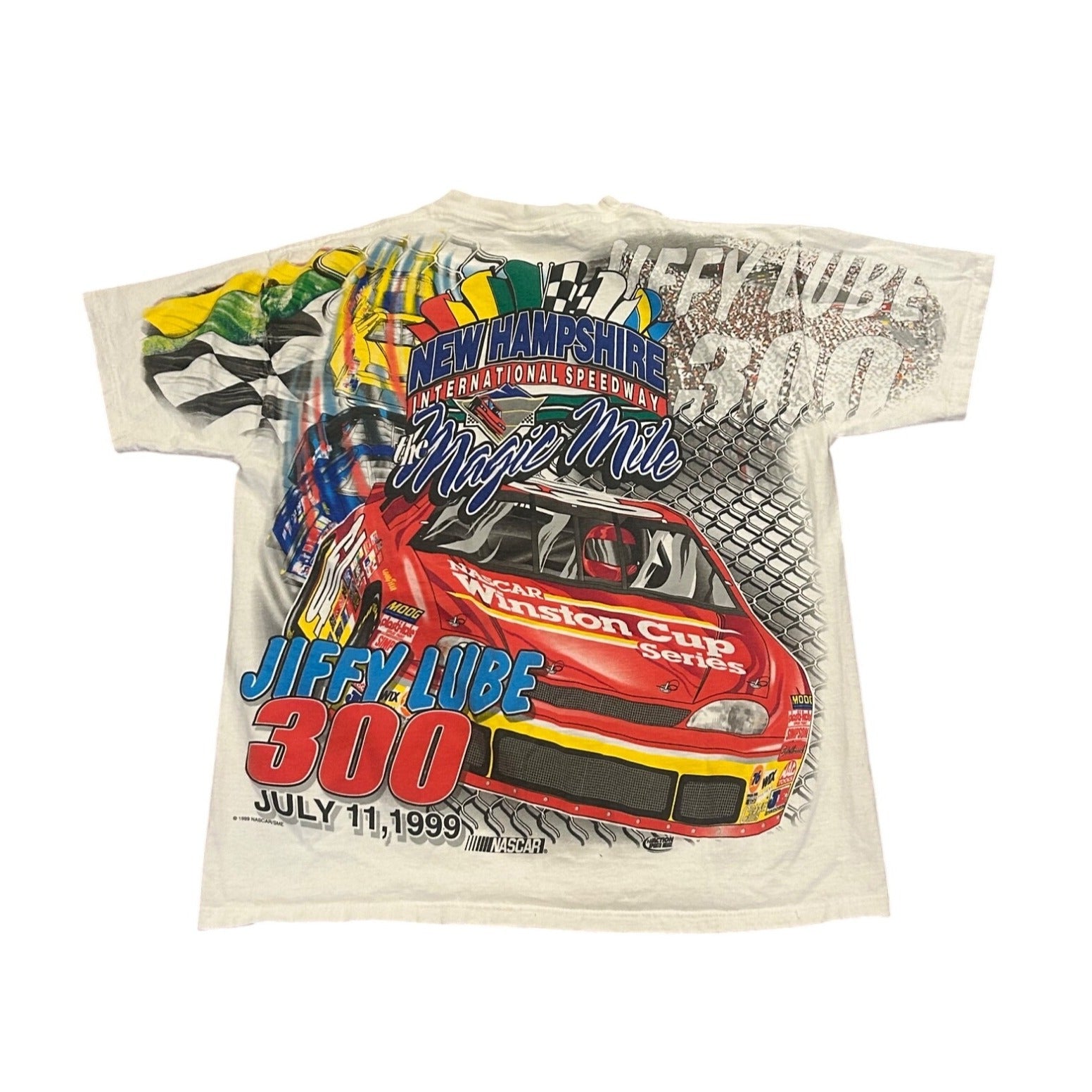 Vintage 1999 Jiffy Lube 300 Nascar All Over Print T-Shirt Men's Medium