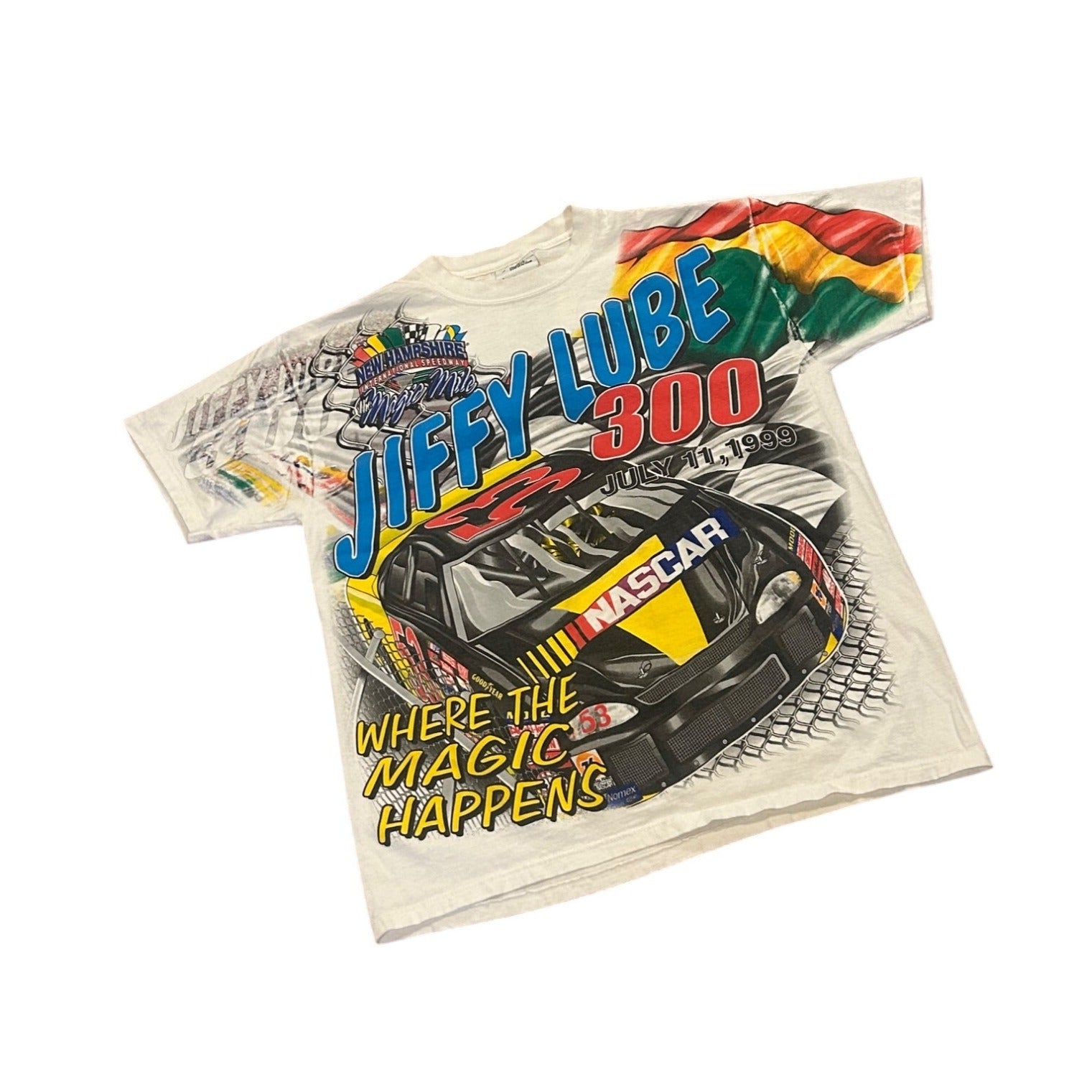 Vintage 1999 Jiffy Lube 300 Nascar All Over Print T-Shirt Men's Medium