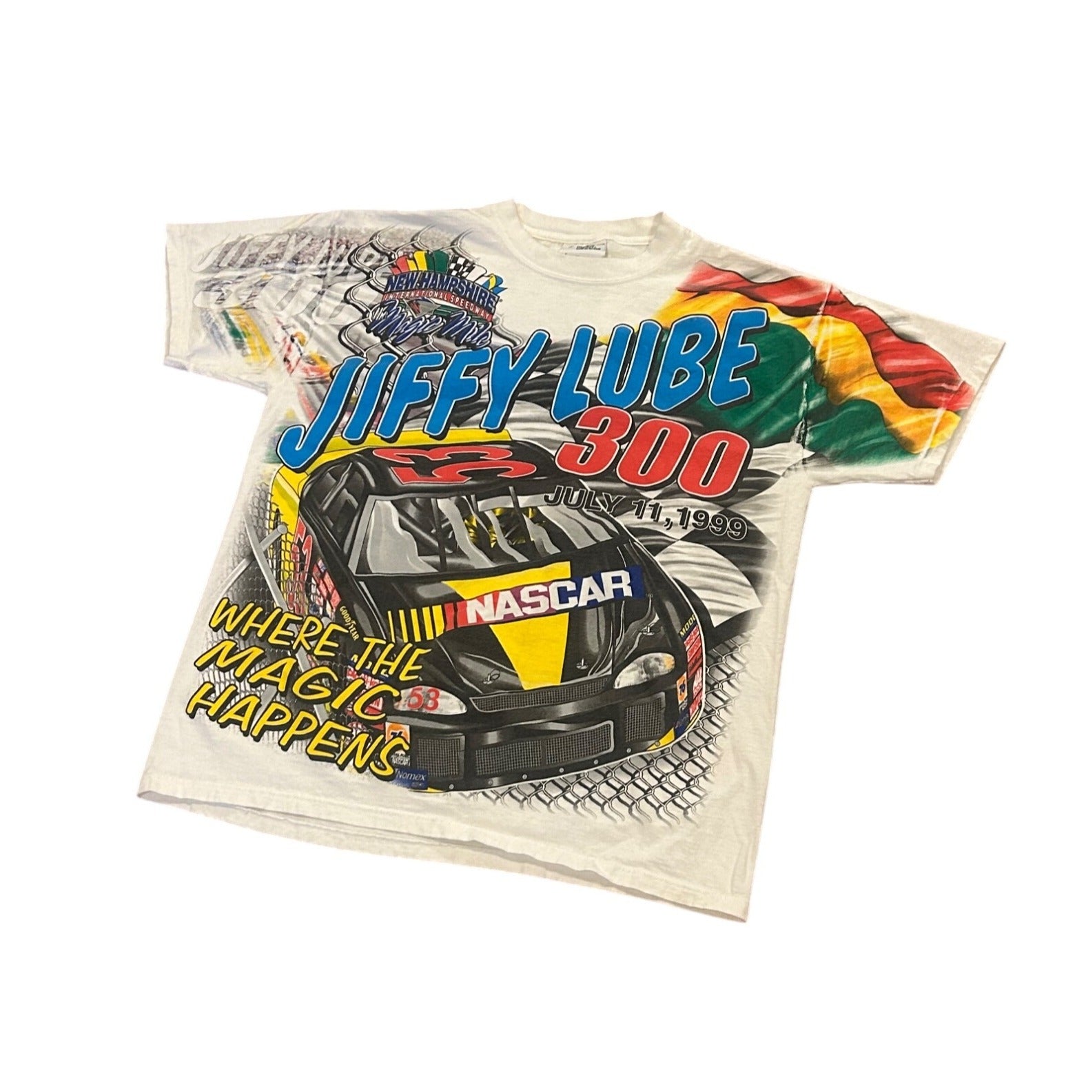 Vintage 1999 Jiffy Lube 300 Nascar All Over Print T-Shirt Men's Medium