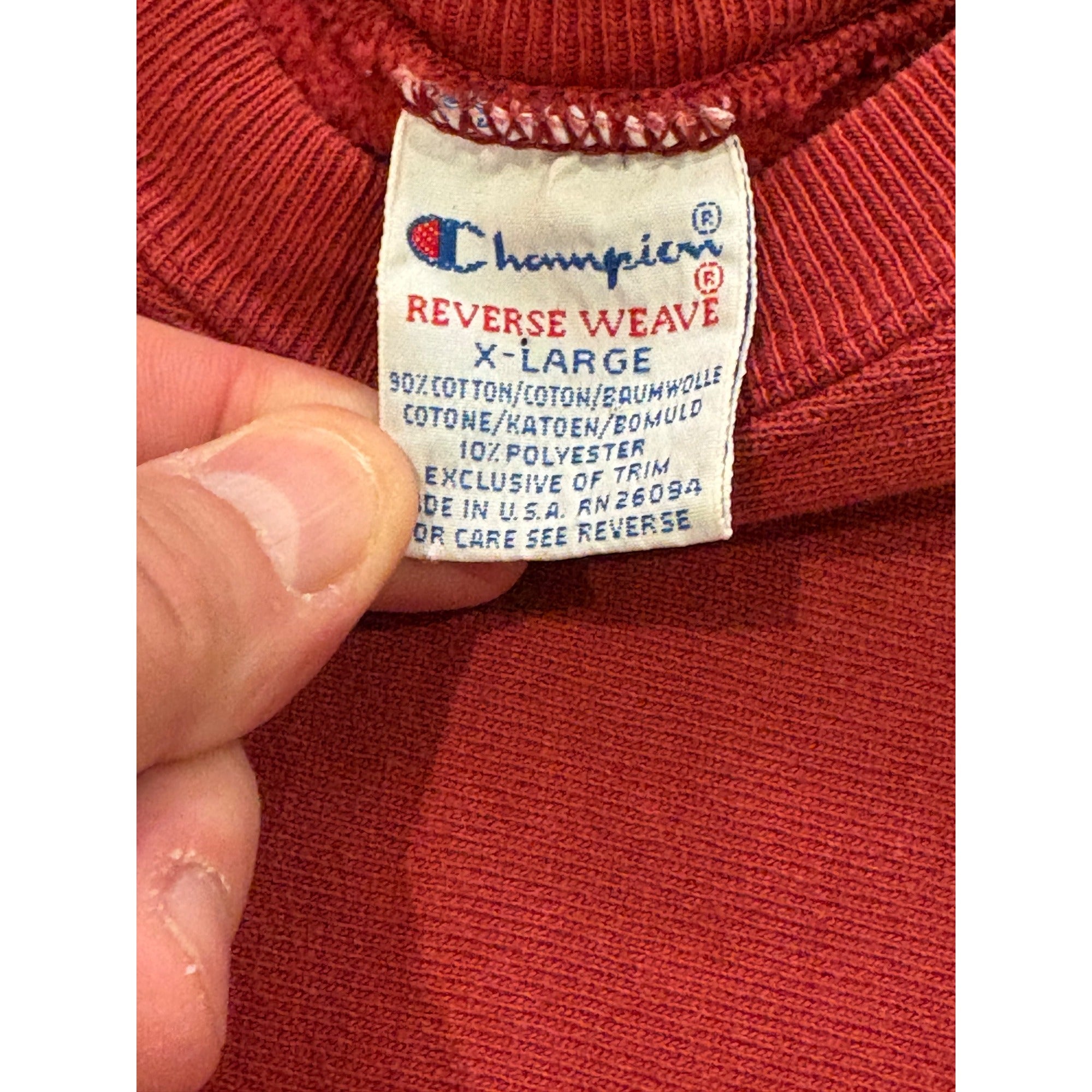 Vintage 90s Champion Reverse Weave Crewneck Sweatshirt Maroon Red Men's XL