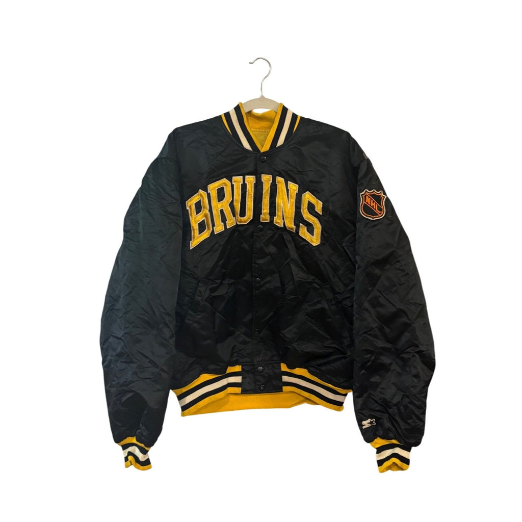Rare Vintage 80s Starter Boston Bruins NHL Bear Back Hit Satin Jacket Men's XL