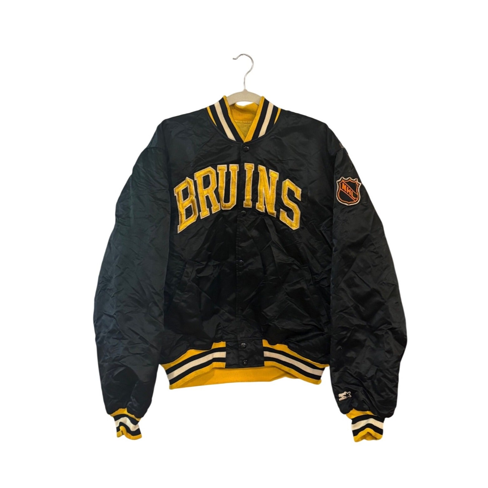 Rare Vintage 80s Starter Boston Bruins NHL Bear Back Hit Satin Jacket Men's XL